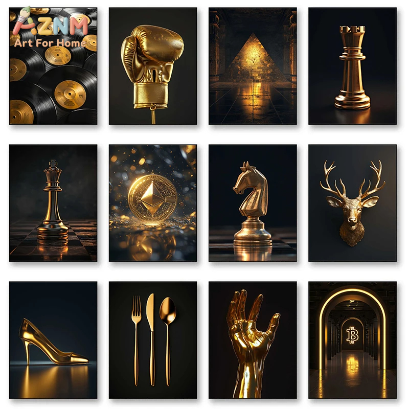 Luxury Lifestyle Items - AZNM Lüks Altın Temalı Çerçevesiz Kanvas
